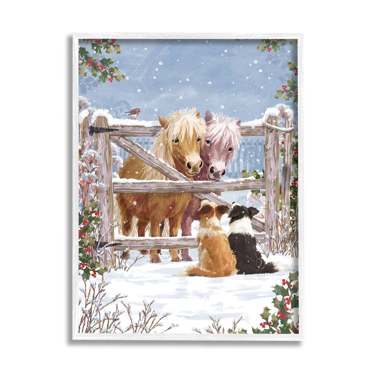 Stupell Industries Ponies & Dogs Winter Farm Scene Framed Giclee Art